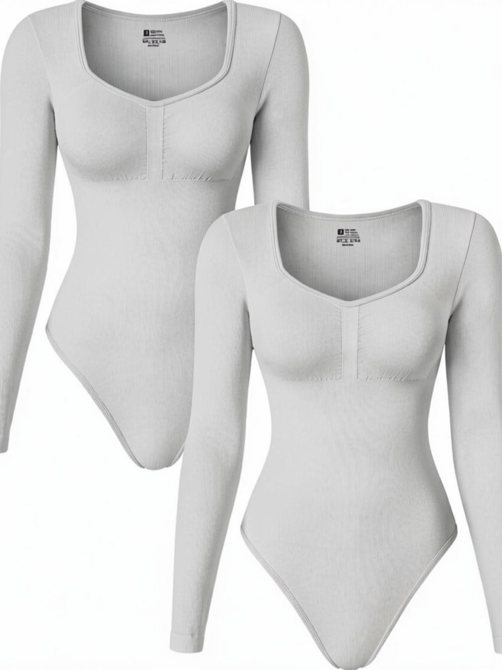 TOB 2 Piece Bodysuits Seamless Ribbed Long Sleeve Tummy Control Bodysuits medium